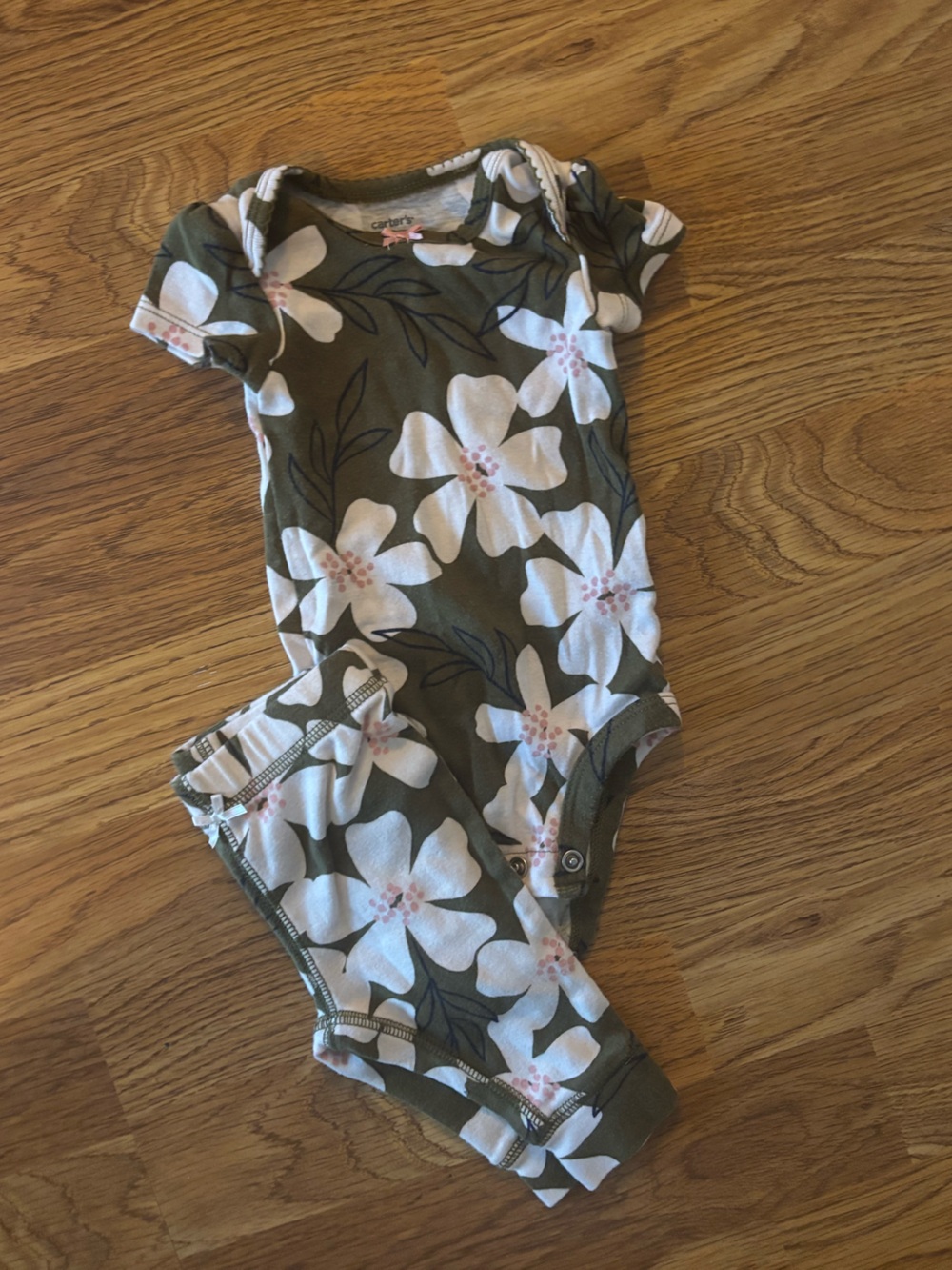 Carter's Olive Green Floral Baby One-Piece Bodysuit with Matching Pants